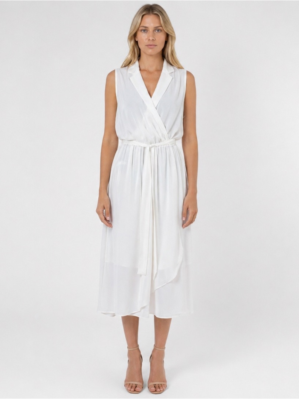 Sheike Australia White Sheer Faux Wrap Sleeveless Midi Dress Size AU 12, US 8